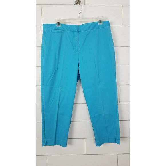 J. Jill Pants Capri Turquoise Blue 12 Slim Stretch Cotton Flat Front Crop 717228 - Picture 10 of 11